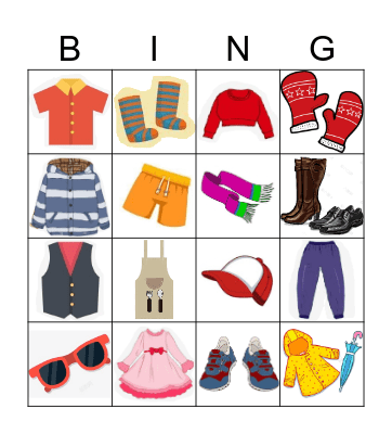 Clothes Bingo Card