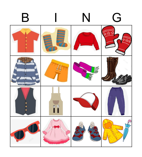 Clothes Bingo Card
