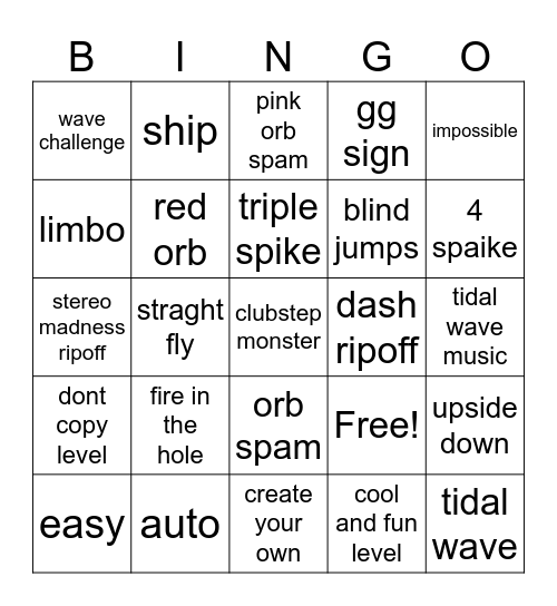 geometry dash bingo board Bingo Card