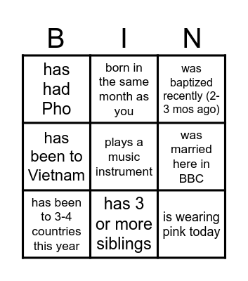 Find Someone Who.. Bingo Card