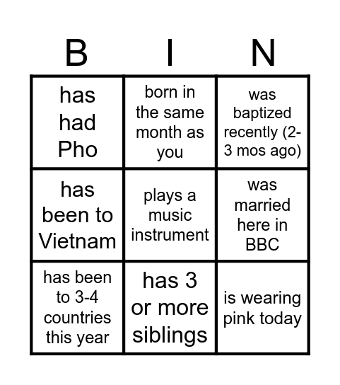 Find Someone Who.. Bingo Card