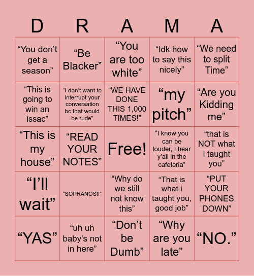 P’s Famous Quotes Bingo Card