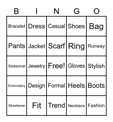 FASHION Bingo Card
