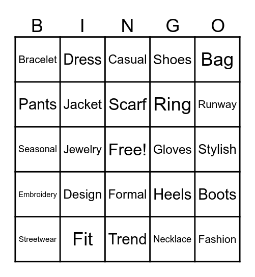 FASHION Bingo Card