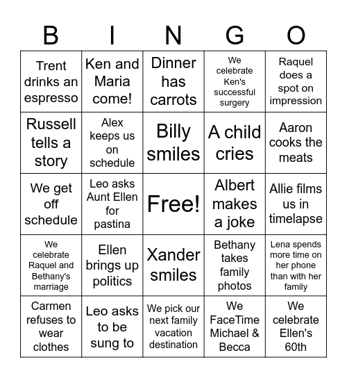 Straus Thanksgiving Bingo Card