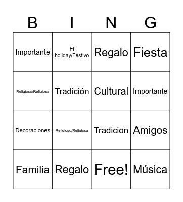Bingo Sobre Los Festivos Bingo Card