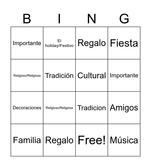 Bingo Sobre Los Festivos Bingo Card