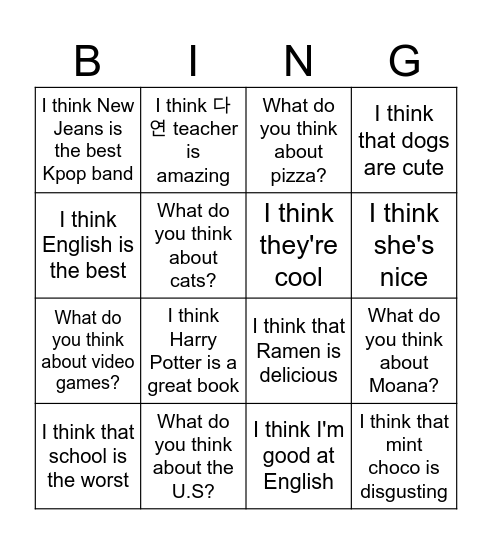 What do you think? Bingo Card