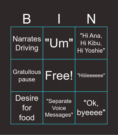 Jesse Voice Message Bingo! Bingo Card
