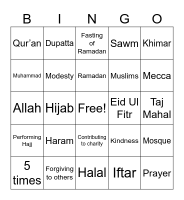 Islam Bingo Card