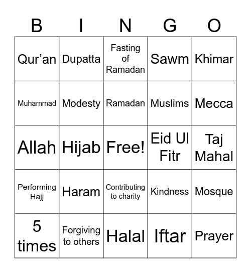 Islam Bingo Card