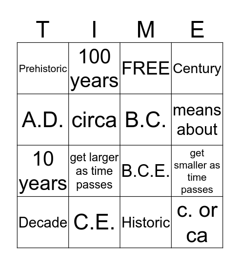 TIME Bingo Card