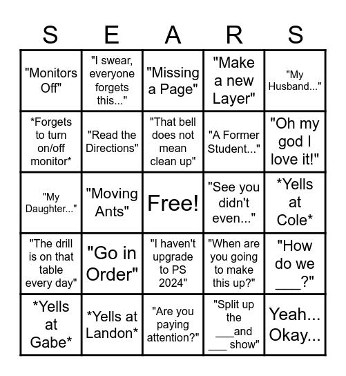 Ms. Sears BINGO! Bingo Card