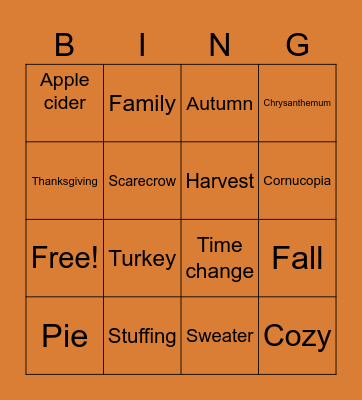 Fall Bingo Card