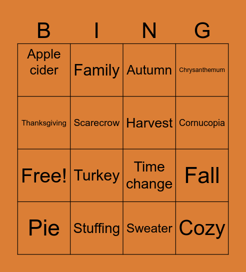 Fall Bingo Card