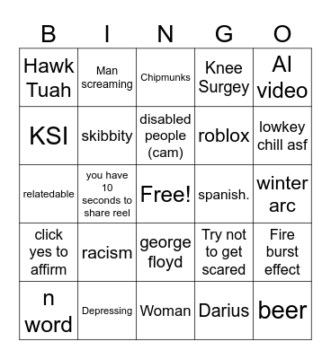 reels Bingo Card