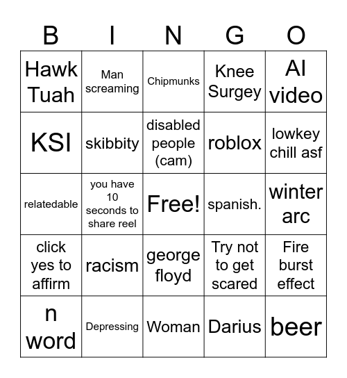 reels Bingo Card