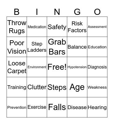 Fall Prevention Bingo Card