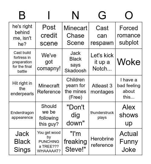 Minecraft Bingo Card