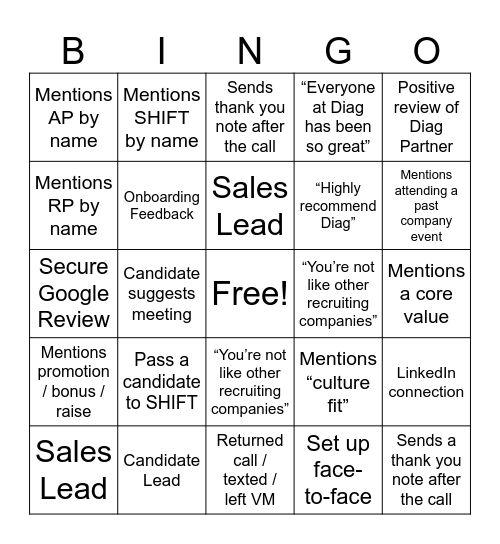 Perm-Side Alumni Outreach Bingo Card