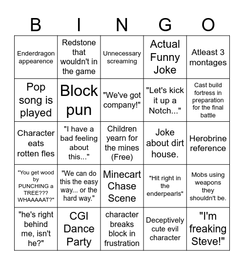 Minecraft Bingo Card