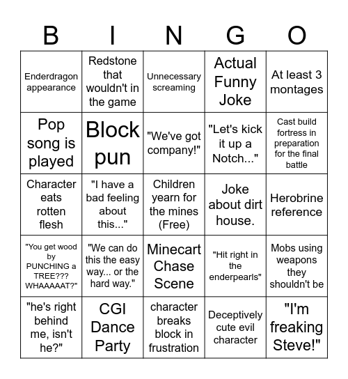 Minecraft Bingo Card