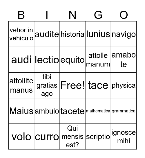 Latin chapters 10-11 Bingo Card