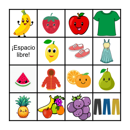 Las frutas Bingo Card