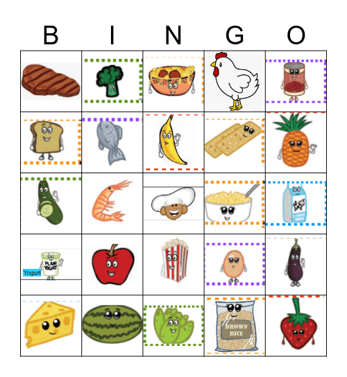 Five Food Groups Bingo Card