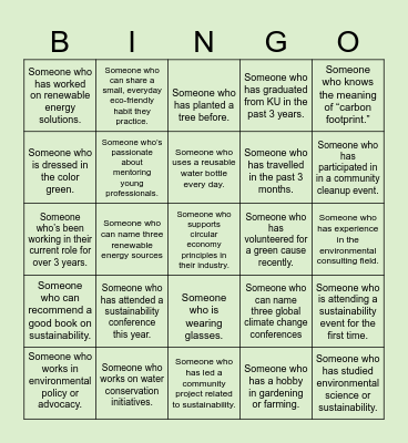 Youth Sustainability Leaders Symposium - Networking Bingo Card