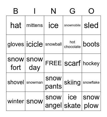 Winter Words Bingo Card