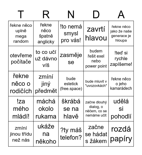 Hodina INF. bingo Card