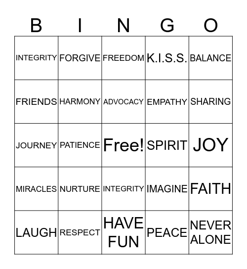 RECOVERY BINGO Card