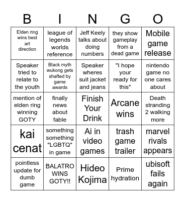 Game Award bingo Card