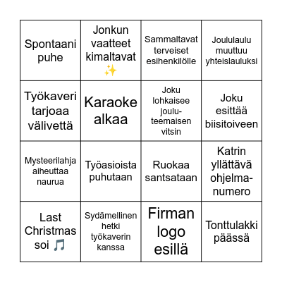 Pikkujoulubingo 🎅🎄 Bingo Card