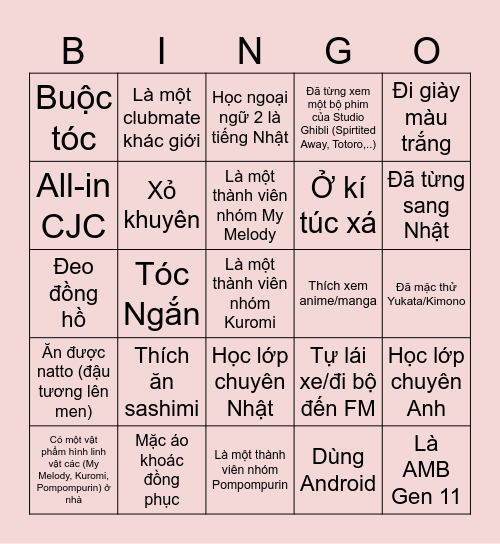 Tìm một người mà... Bingo Card