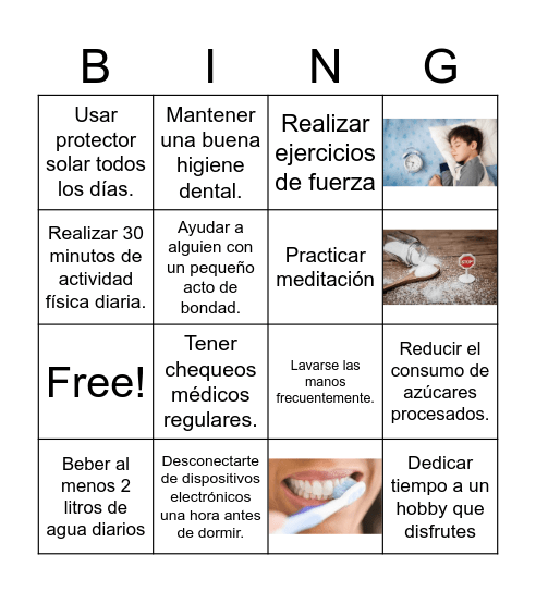 Hábitos saludables Bingo Card