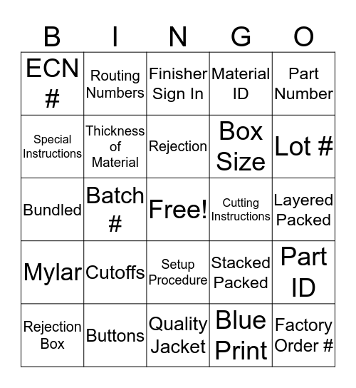 HGC Lingo Bingo Card
