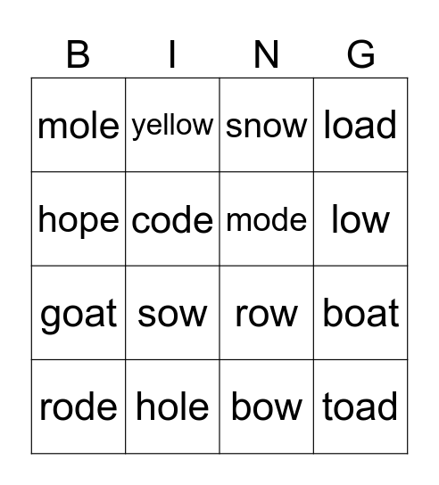 G5 WW5 Phonics Bingo Card