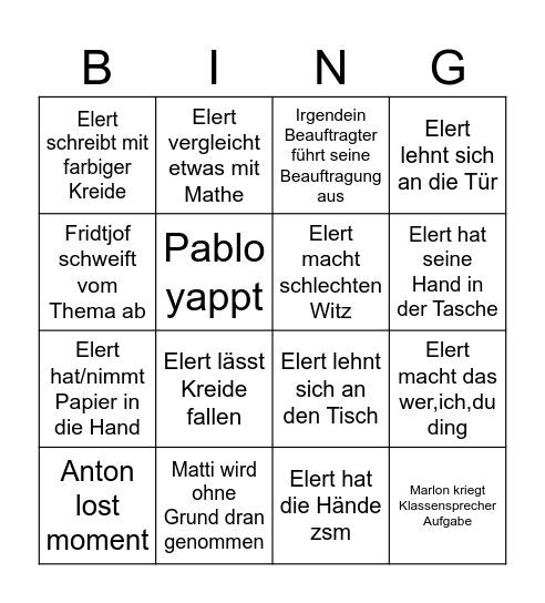 Klassenbingo Card