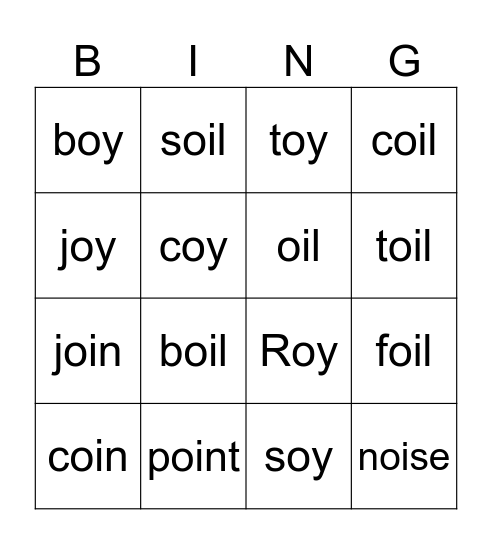 G6 WW7 Phonics Bingo Card
