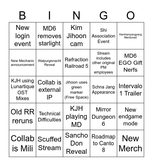 Project Moon 8th Anni Livestream Bingo Card