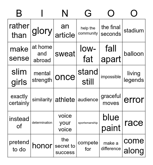 Unit 3  课本 Bingo Card