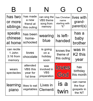 Getting to know you Bingo Card