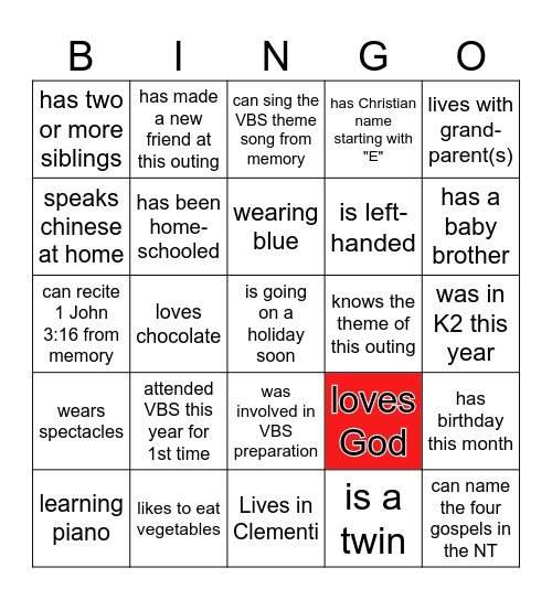 Getting to know you Bingo Card