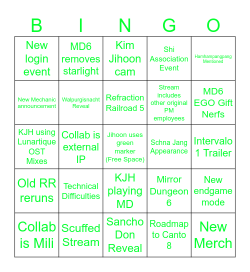 Project Moon 8th Anni Livestream Bingo Card