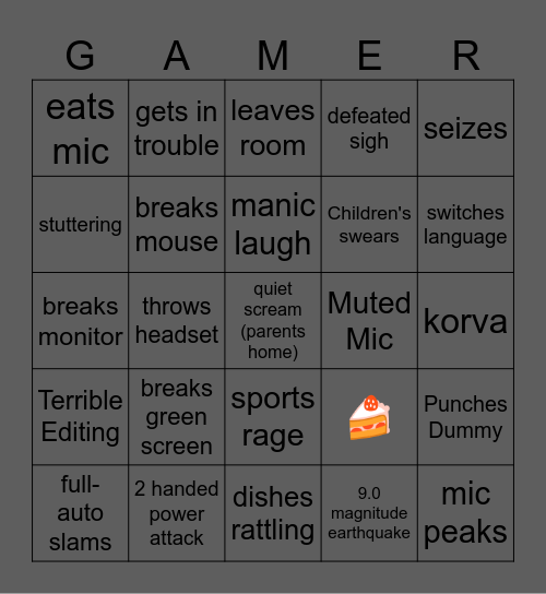 Ava's GAMER RAGE BINGO Card