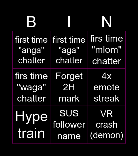Untitled Bingo Card