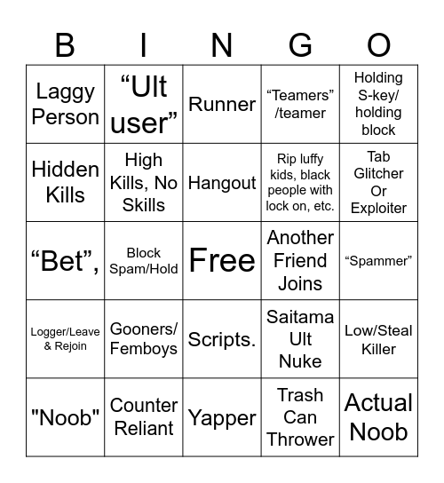 TSBG Bingo!!!!!!!!!!!!!!!!!! Bingo Card