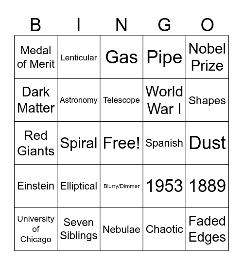 HUBBLE LISTENING Bingo Card